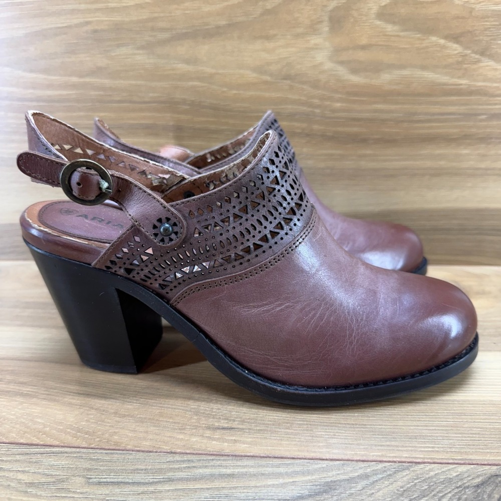Ariat FLAWED Chaparral Dress Heels Womens 7.5 Brown Leather Perf Slingback